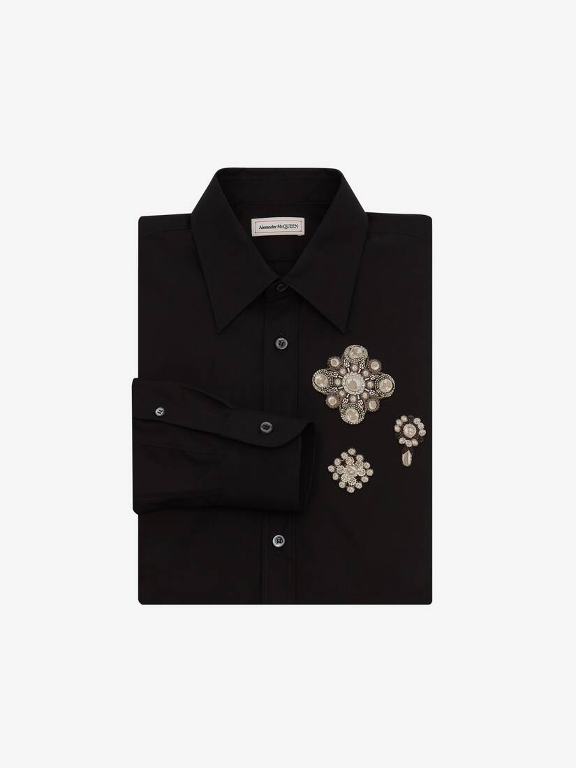 Camisas Alexander McQueen Embroidered Pearl Patches Hombre - Negros - Mexico 391-KHFTJQ